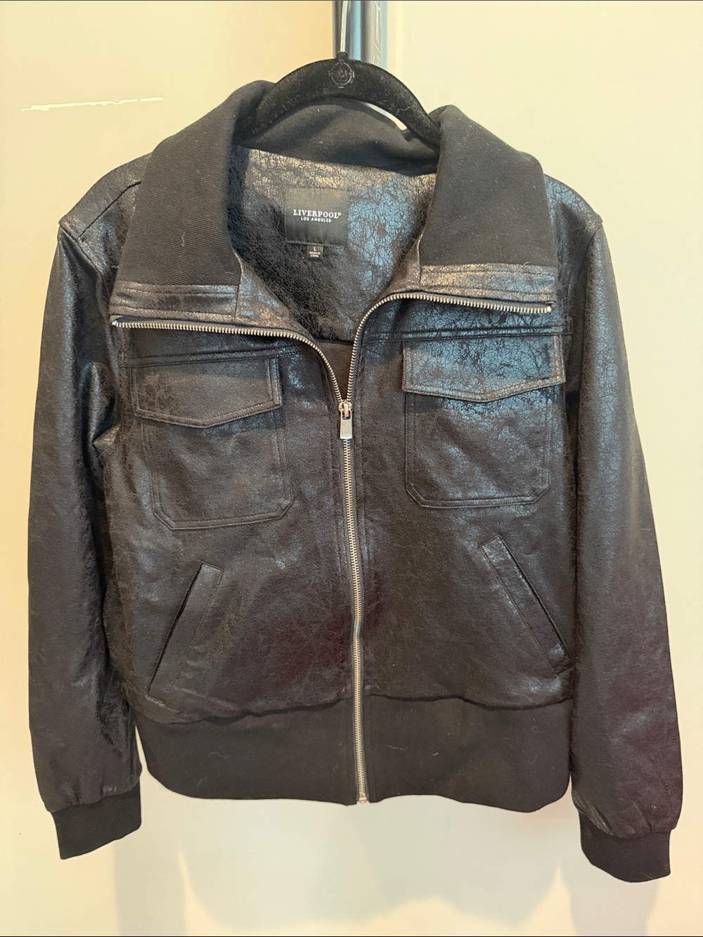 Liverpool Black Bomber Jacket with Ribbed Trim